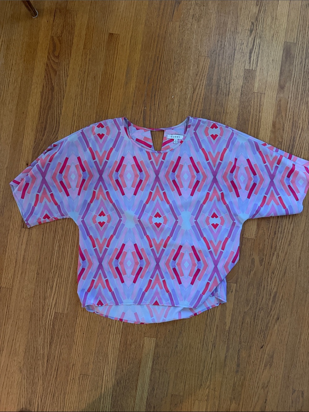 Geometric Print Short-Sleeve Blouse in Pink by cuddy size small 👀 cute!